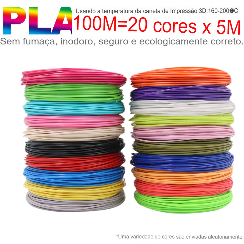 Filamento em PLA para Caneta 3D 1.75mm - 100 Metros 20 Cores